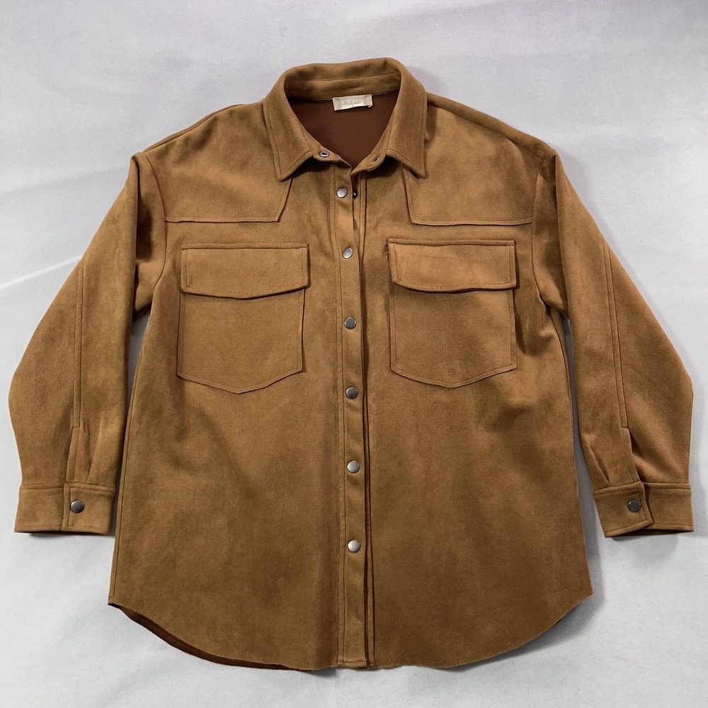 Altar'd State Jacket Womens Medium Camel Brown Faux Suede Shacket Oversized - Picture 5 of 12